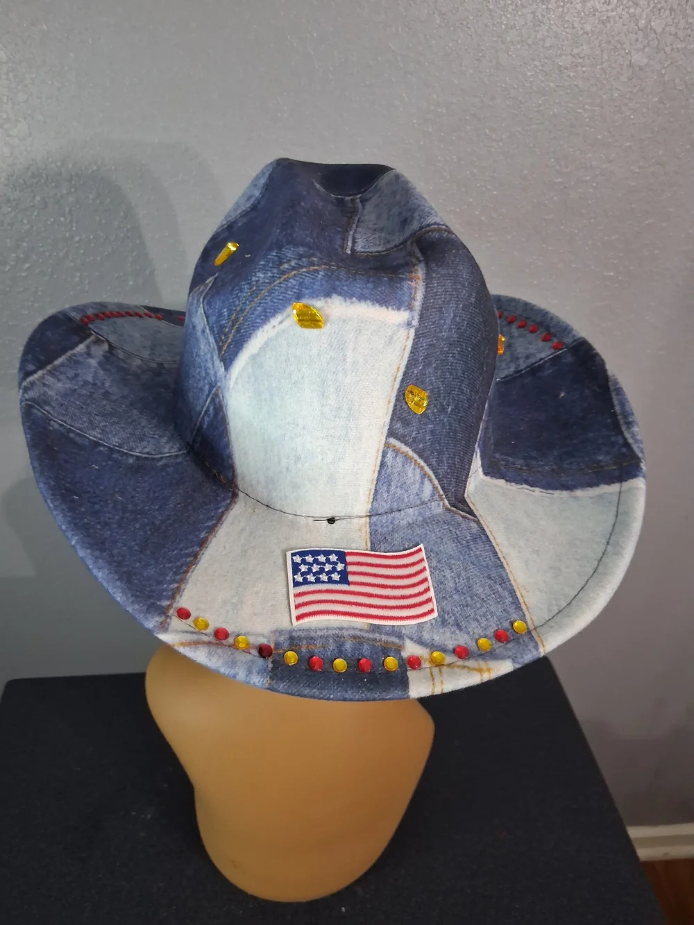 Denim Patrotic Cowboy Hat with American Heart
